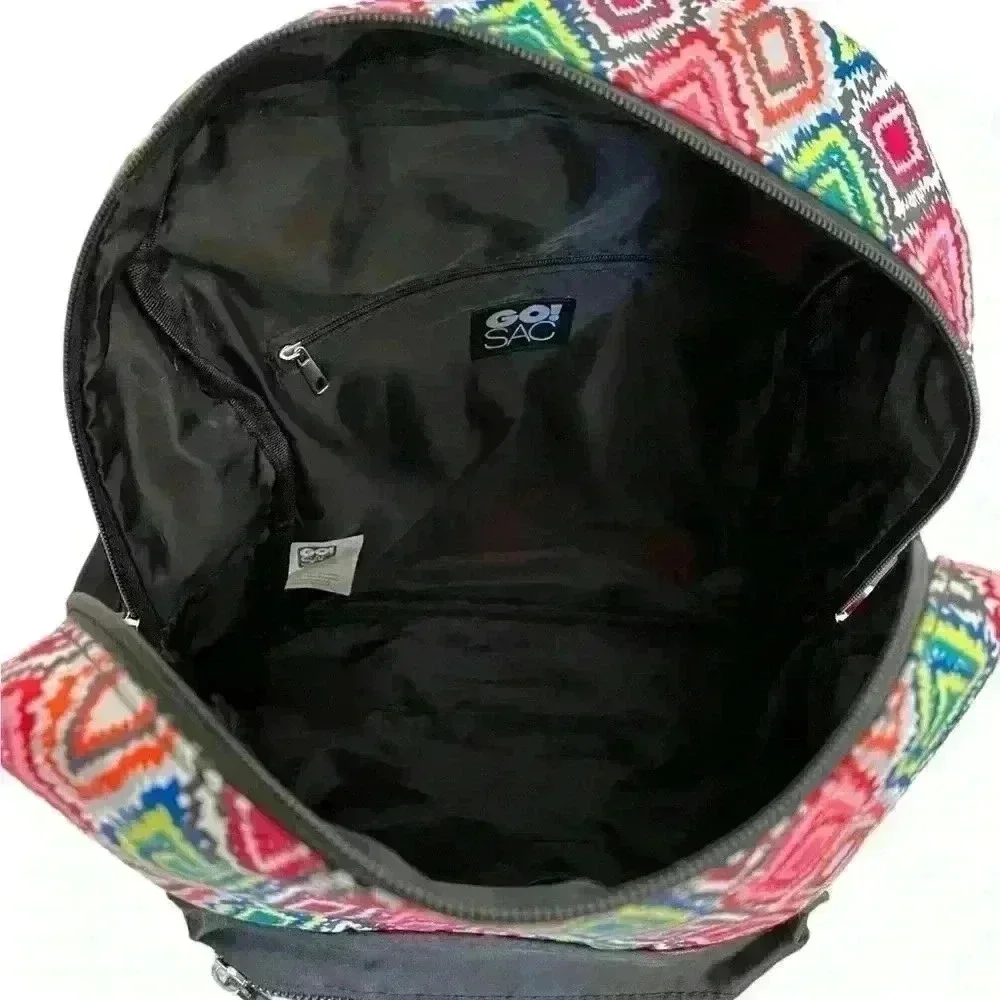 GO! SAC Backpack Colorful Geometric Side Pockets Black Straps